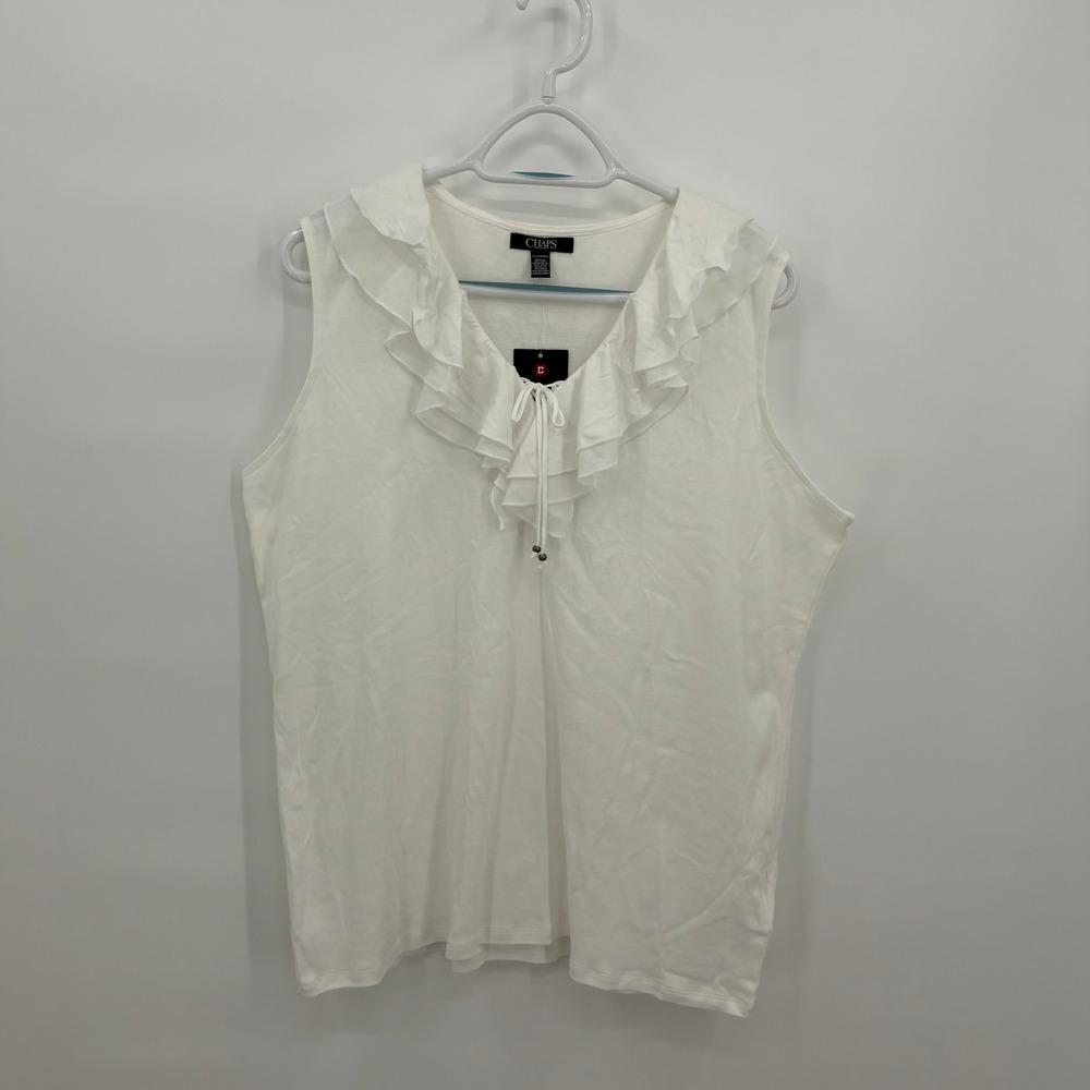 Chaps Women White Ruffle Neck Sleeveless Tie Front Top Plus Size 2X New NWT‎